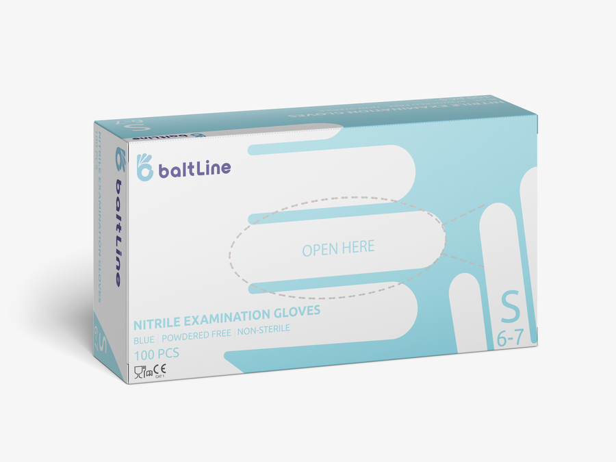 BaltLine нитриловые перчатки S размер, 100 шт. синие, без пудры