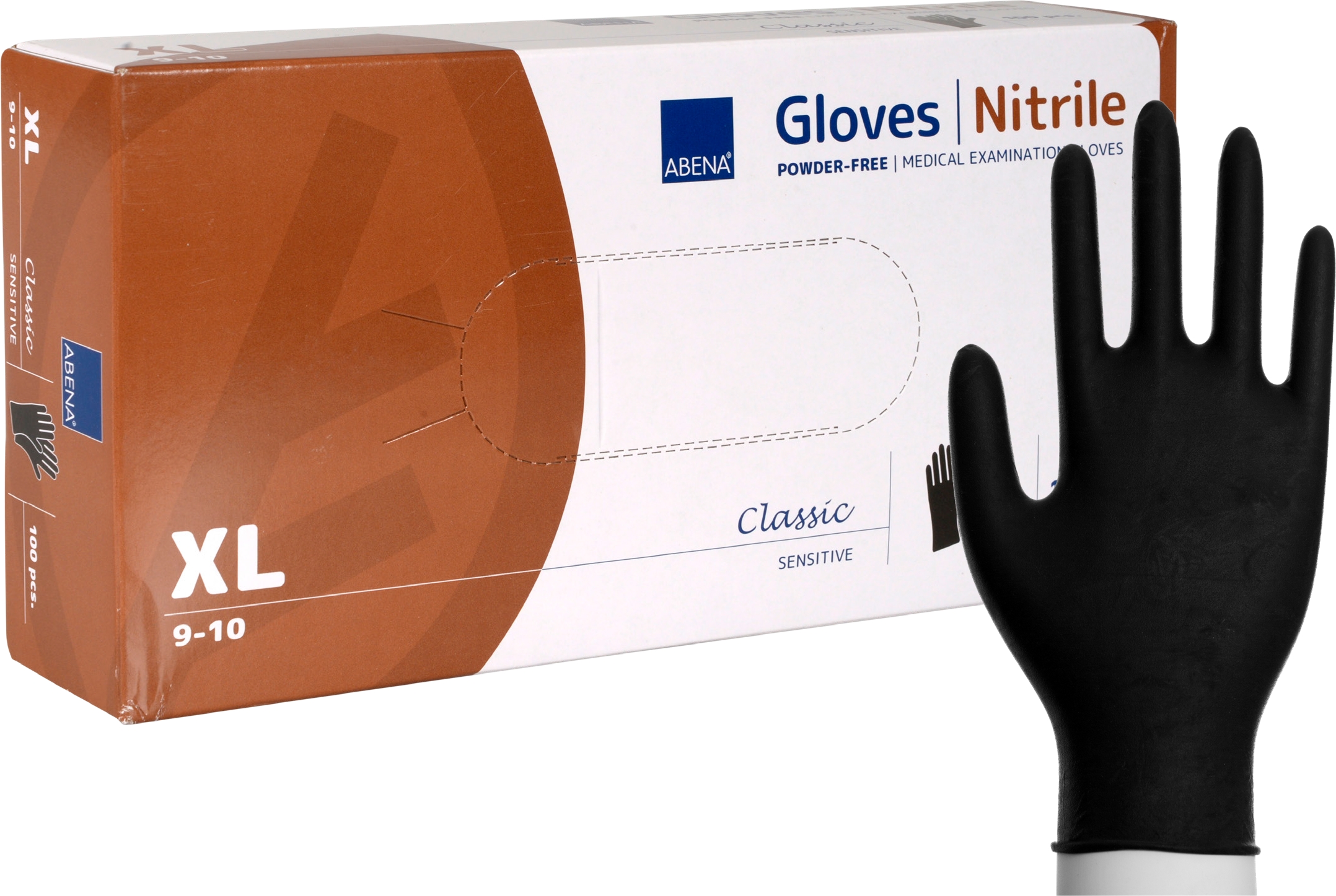 Abena нитриловые перчатки XL размер, 100 шт. черные, без пудры