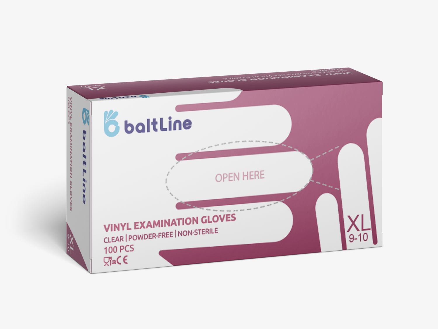 BaltLine виниловые перчатки XL размер, 100 шт., без пудры
