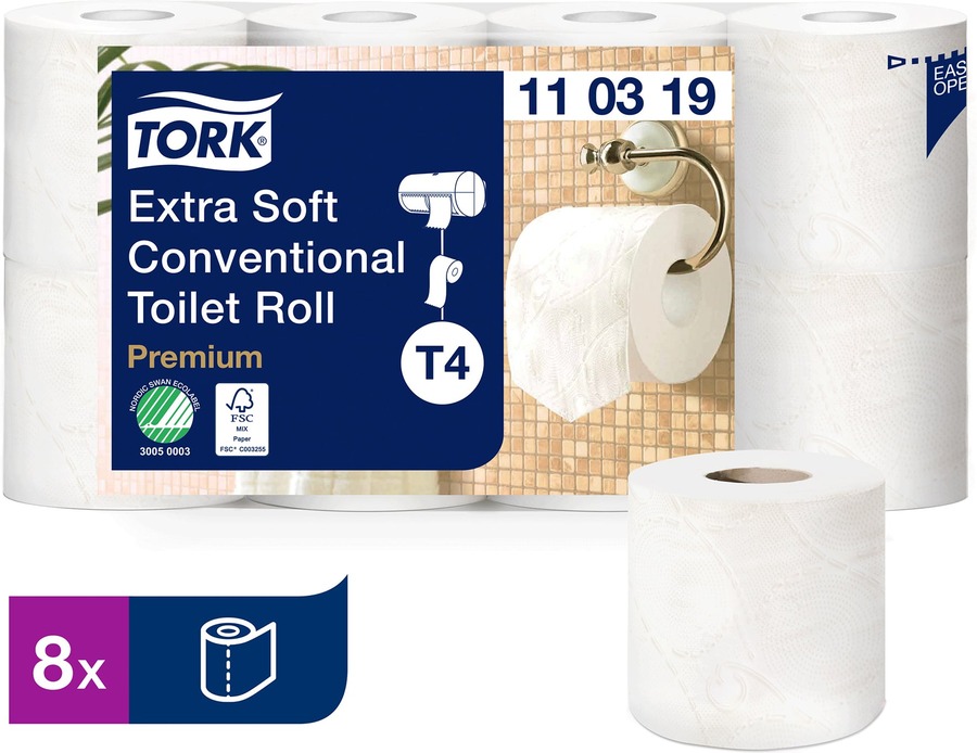 Tork Premium tualetes papīrs 3 kārtas 19,1m, 155 loksnes, 8 ruļļi, balts, T4
