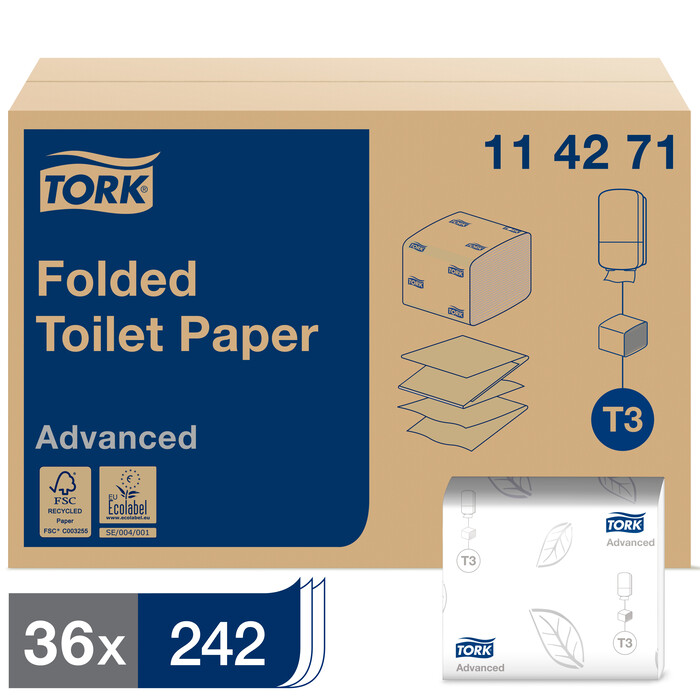 Tork Bulk Pack двухслойная листовая туалетная бумага, 242 салфетки, 19x11см, T3