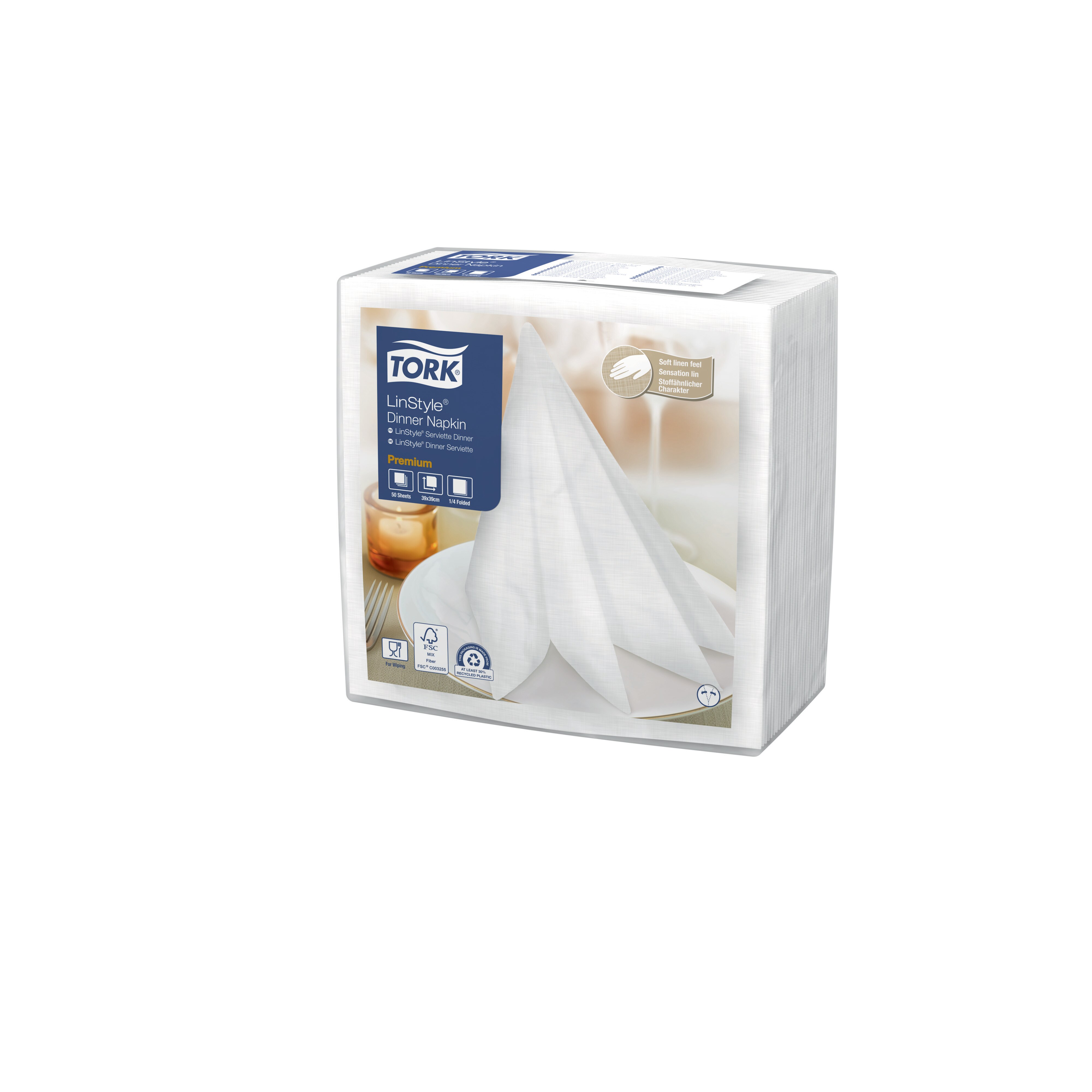 Tork Premium LinStyle baltas salvetes 1/4 loc., 50 gab. 