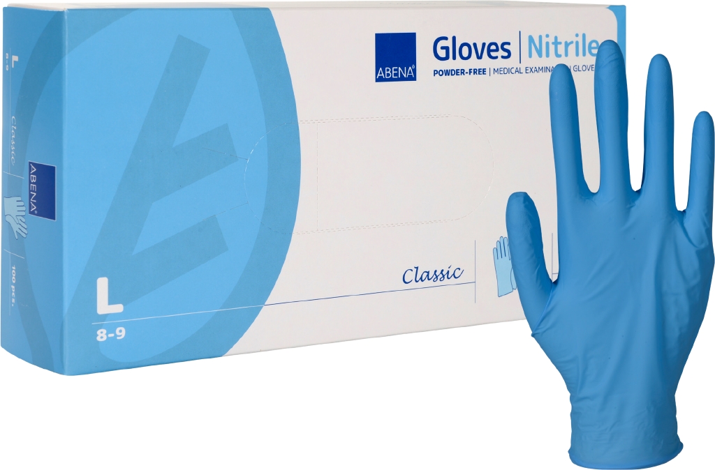 Abena нитриловые перчатки L размер 100 шт. синие, без пудры