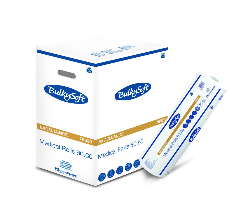 Bulkysoft kušetes pārklājs ar perforāciju 60cm x 80m, 2 kārtas, 210 loksnes, balts