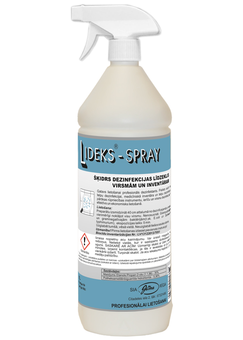 LIDEKS-spray dezinfekcijas līdzeklis virsmām un inventāram, 1l