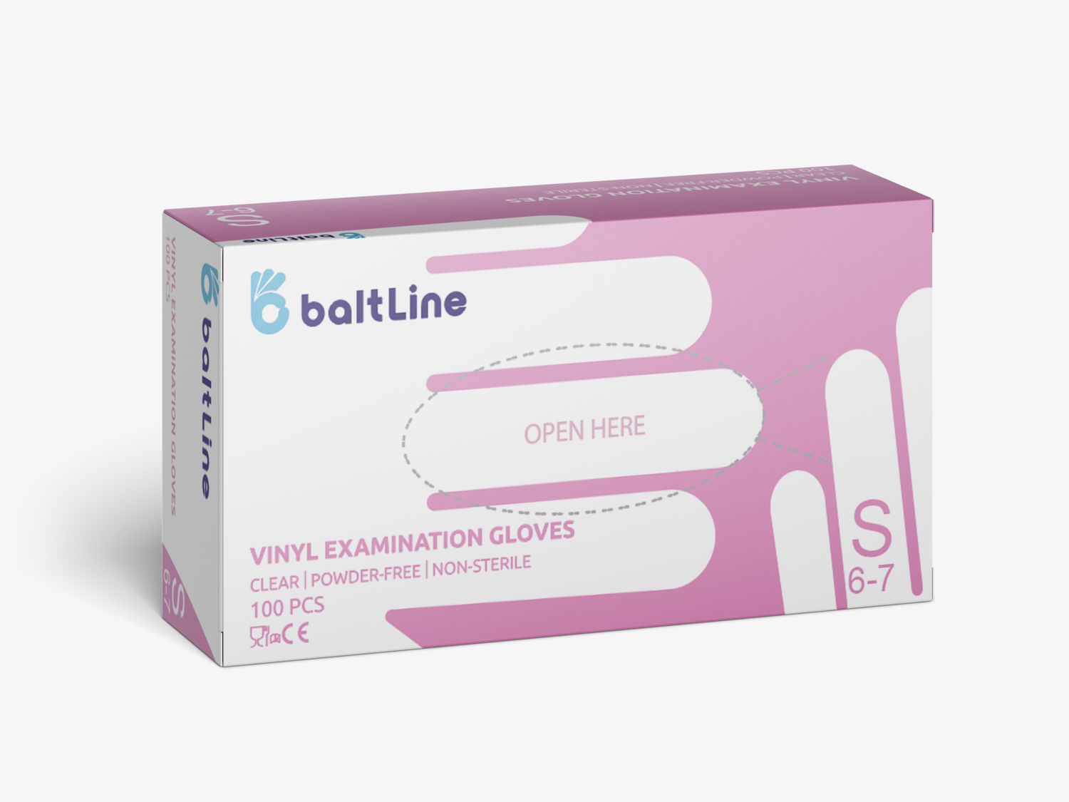 BaltLine виниловые перчатки S размер, 100 шт., без пудры