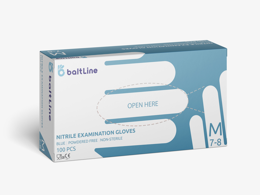 BaltLine нитриловые перчатки М размер, 100 шт. синие, без пудры