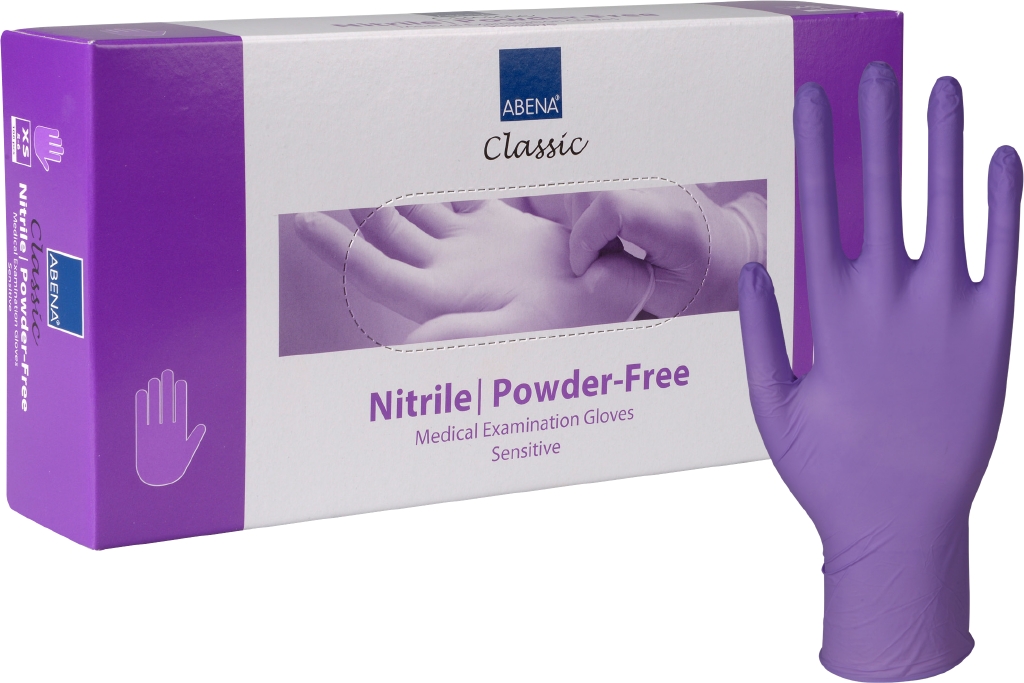 Abena nitrila cimdi 100 gab. XS izmērs, purpura, nepūderēti