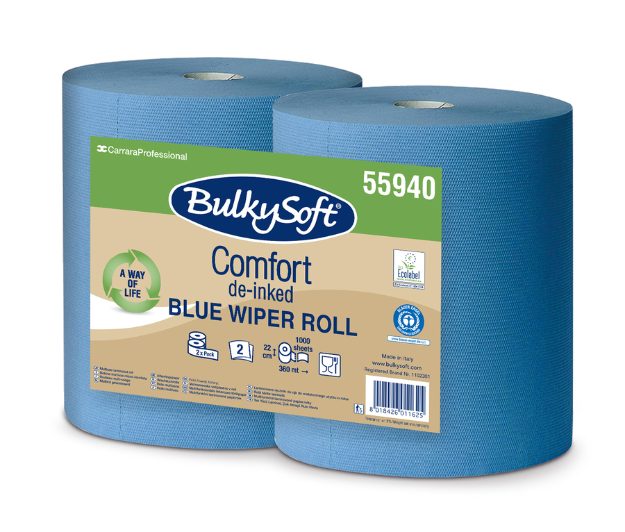 Bulkysoft Comfort Industriāl.papīrs 2-kārt, 22cm x 360m, zils, 1000 loksnes