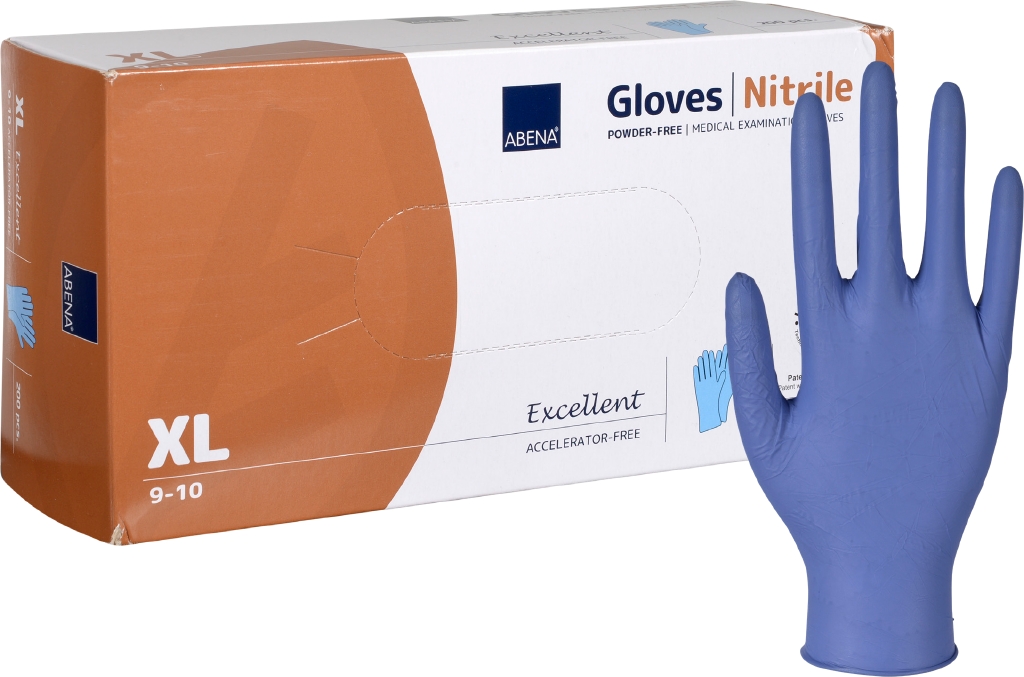 Abena нитриловые перчатки  XL размер, 200 шт. Acc-Free, синие, без пудры