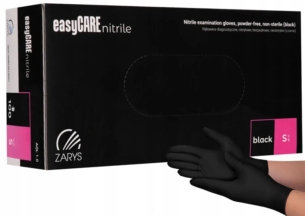 EasyCARE nitrila cimdi MELNI S  izmērs 100 gab., nepūderēti