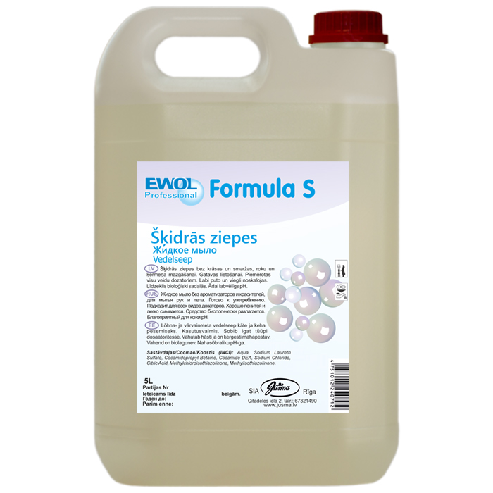 EWOL Formula S šķidrās ziepes bez smaržas, 5L