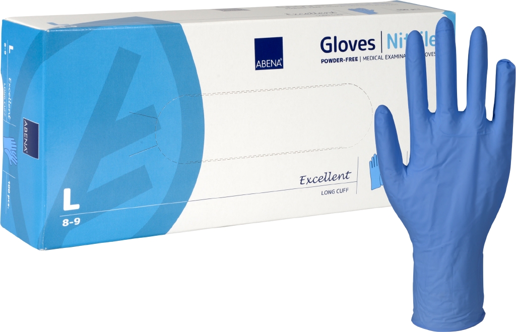 Abena нитриловые перчатки L размер, удлиненные (30 см), без пудры, синие