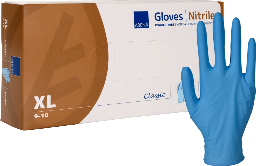 Abena нитриловые перчатки XL размер 100 шт., синие, без пудры