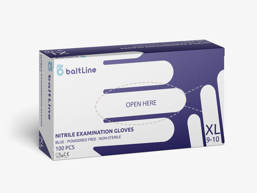 BaltLine нитриловые перчатки XL размер, 100 шт. синие, без пудры