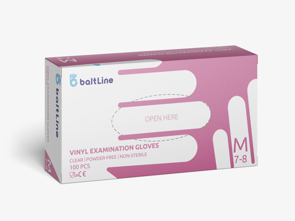 BaltLine виниловые перчатки M размер, 100 шт., без пудры