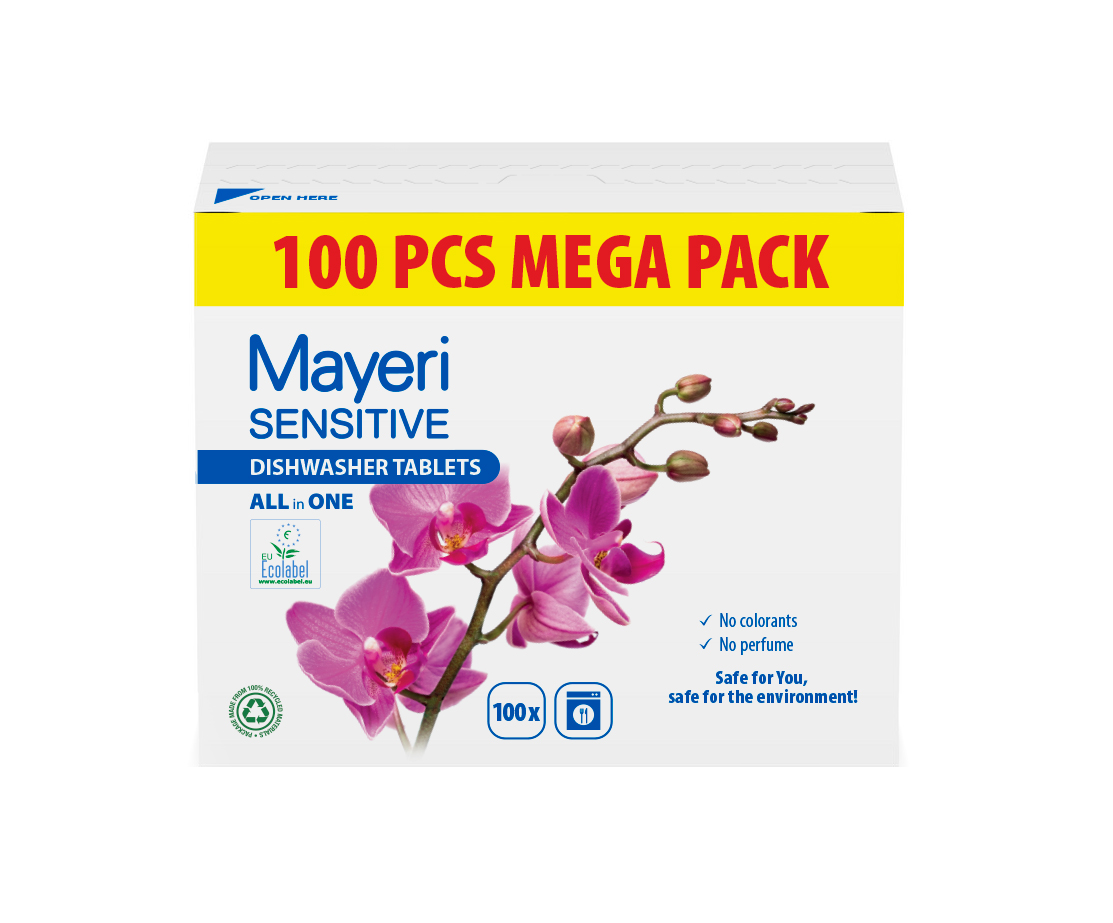 Mayeri Sensitive таблетки для посудомоечной машины 100 шт.