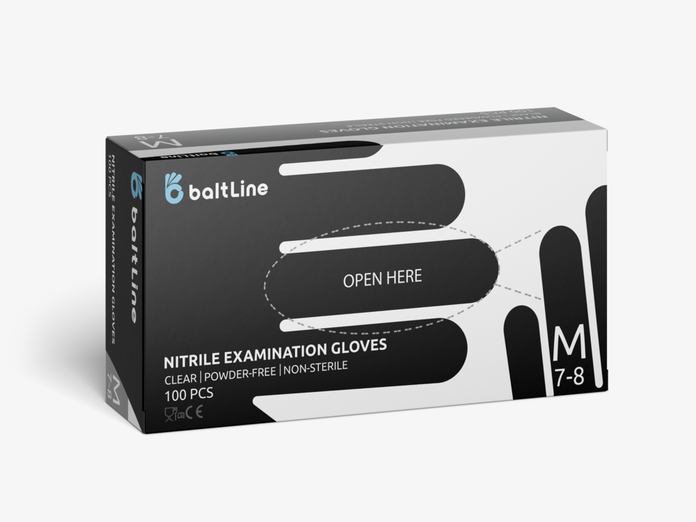 BaltLine nitrila cimdi M izmērs, melni 100 gab., nepūderēti