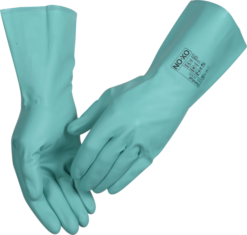 OX-ON gumijas cimdi, 9. izm., zaļi Chemical Basic 6000 