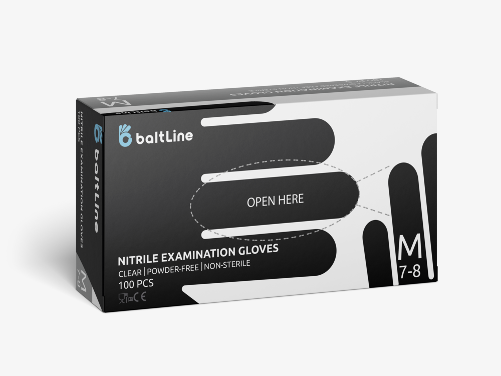 BaltLine нитриловые перчатки M размер, 100 шт. черные, без пудры