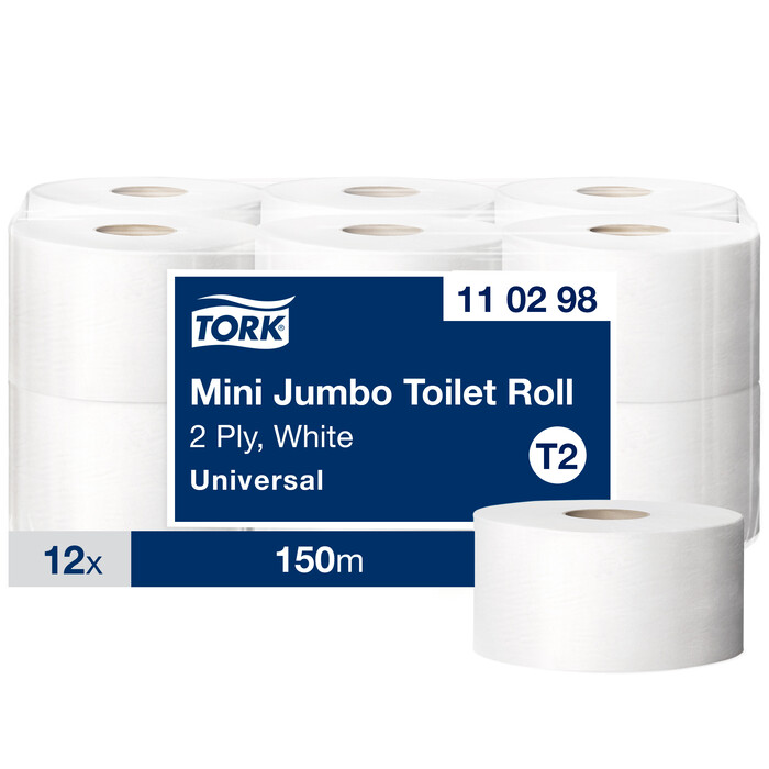 Tork Universal Mini Jumbo tualetes papīrs 150m T2, 2-slāņu, perforēts
