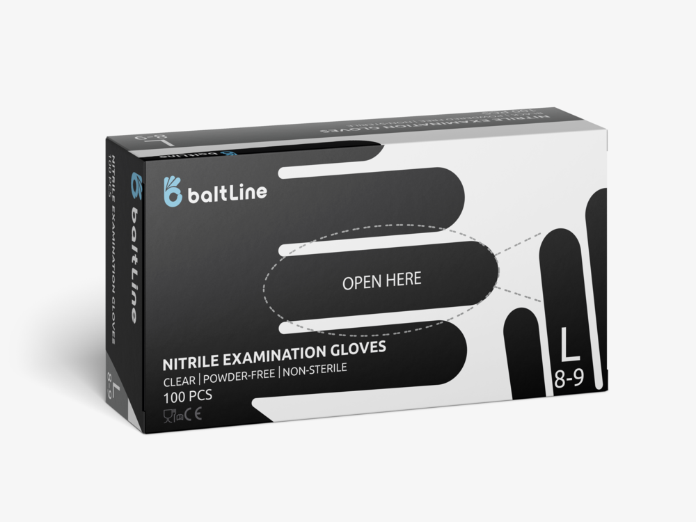 BaltLine нитриловые перчатки L размер, 100 шт. черные, без пудры