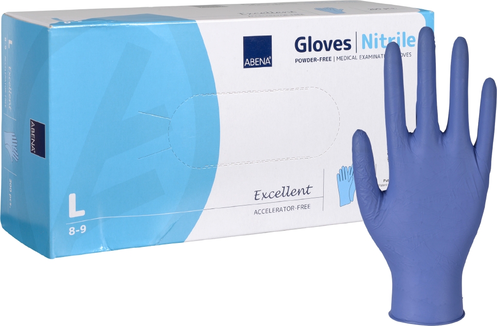 Abena нитриловые перчатки L размер, 200 шт. Acc-Free, синие, без пудры