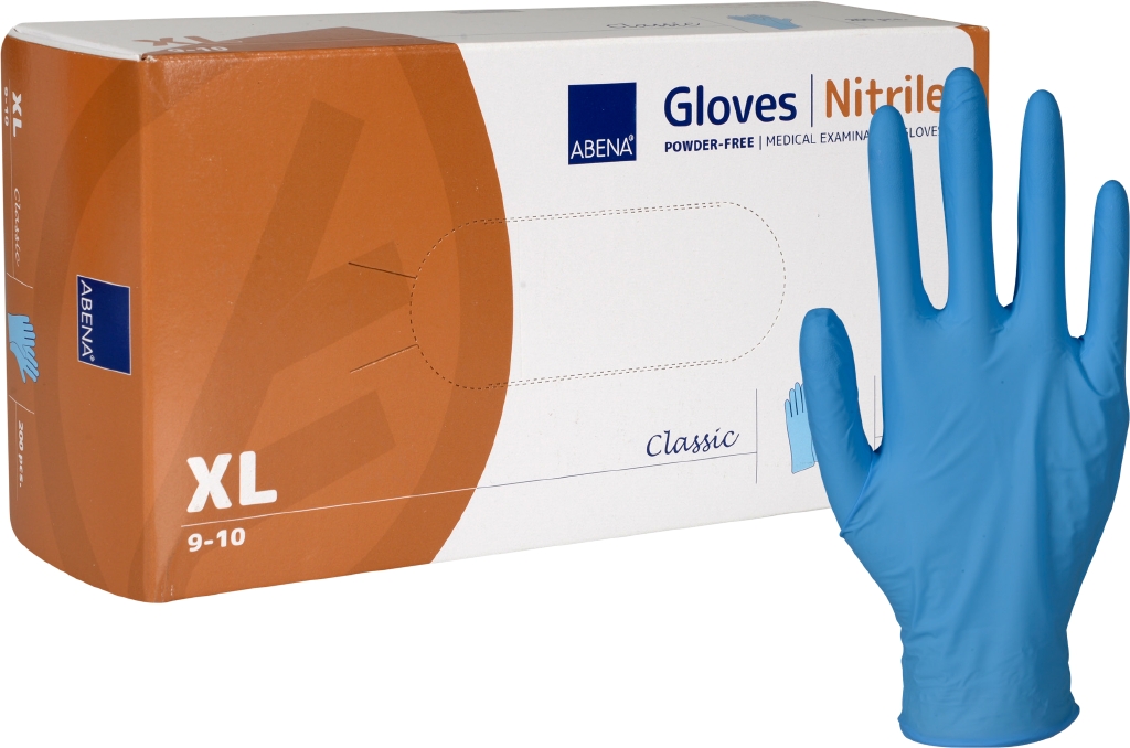 Abena нитриловые перчатки 200 шт. XL размер, синие, без пудры