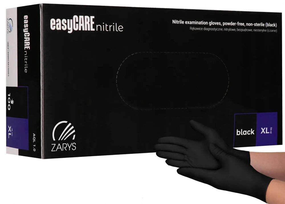 EasyCARE nitrila cimdi MELNI XL izmērs 100 gab., nepūderēti