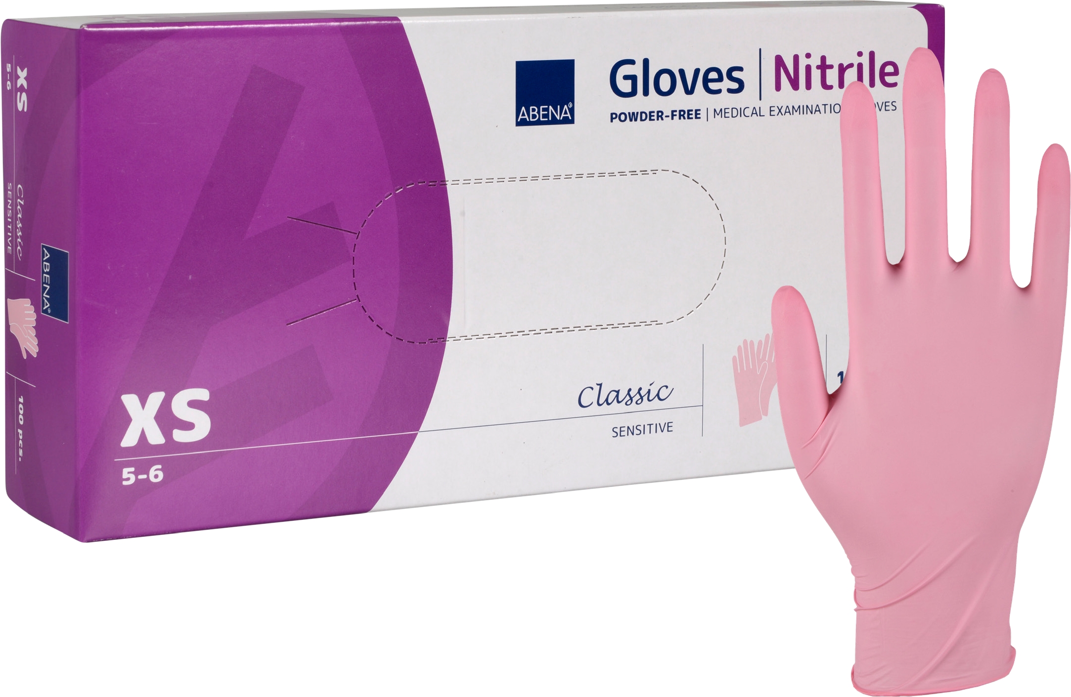Abena нитриловые перчатки XS размер 100 шт. , розовые, без пудры