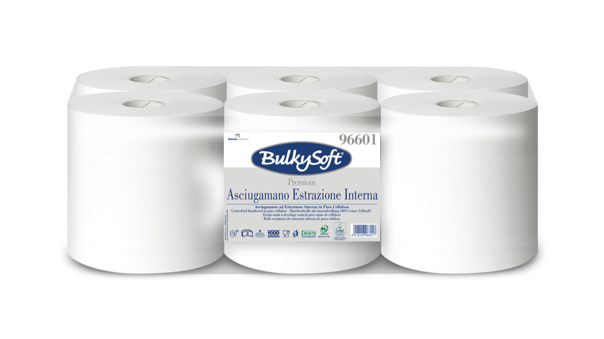 Bulkysoft Premium papīra rullis 150m 2 kārtas, 396 loksnes, balts, perforēts