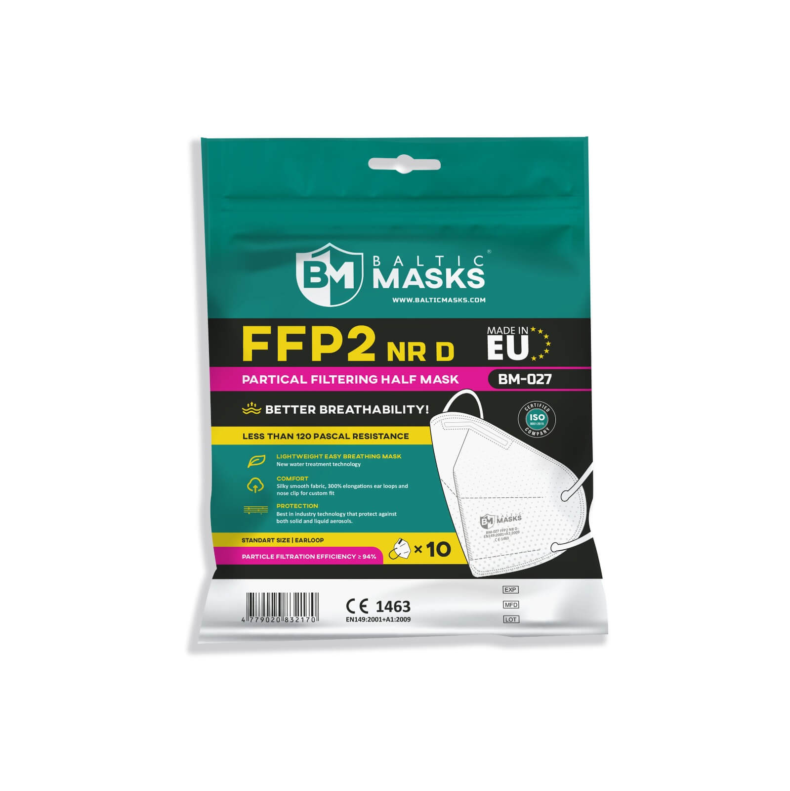 FFP2 маска респиратор без клапана, 10 шт.