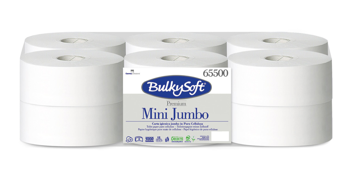Bulkysoft Premium Mini Jumbo tualetes papīrs 145m, 2-slāņu, balts