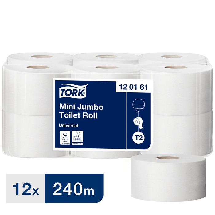Tork Universal Mini Jumbo tualetes papīrs 240m T2, 1-slāņu, perforēts
