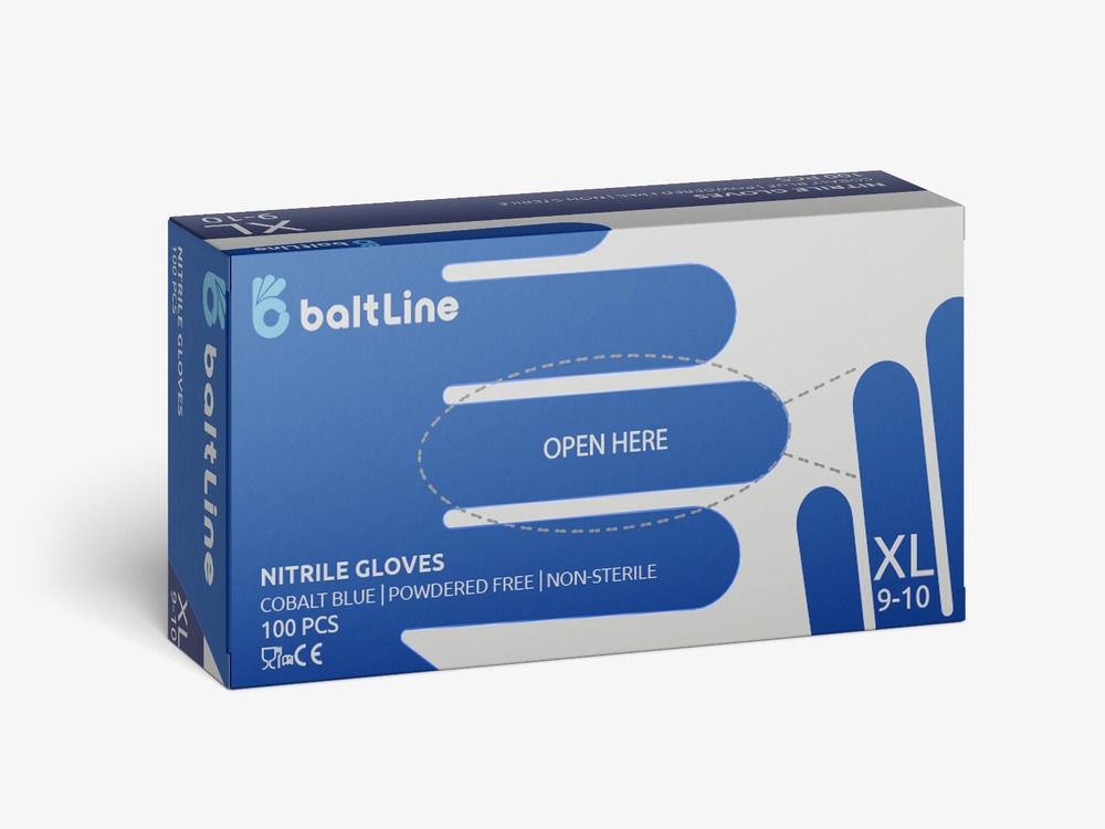 BaltLine нитриловые перчатки XL размер 100 шт, кобальтово-синие, без пудры